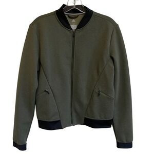 Adidas ClimaLite Varsity Bomber Jacket Army Green Black Zip Up Athletic Womens M